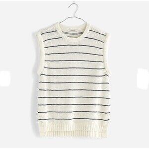 Madewell Cream Knit Sweater‎ Vest Sz XXS Stripe Cotton Linen NWT NQ977